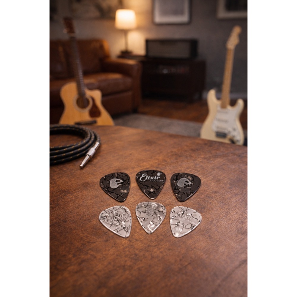 Elixir Heavy Guitar Picks Set of 6 Black Gray 1.0mm Celluloid